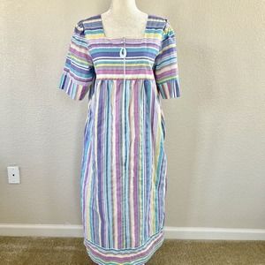CW Classics Pastel Stripes House Dress Robe Nightgown W/ Pockets Size Small